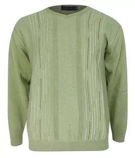 Sweter Męski, Jasny Zielony w Serek -KINGS- Dekolt V-Neck, Tłoczony Wzór, Klasyczny - Kings - Swetry męskie - miniaturka - grafika 1