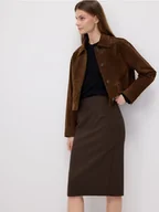 Spódnice - Reserved - Spódnica midi z rozcięciem - ciemnobrązowy - miniaturka - grafika 1
