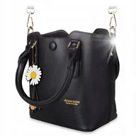 Torebki damskie - Torebka Damska CZARNA Elegancka KLASYCZNA Kuferek Brelok Listonoszka - miniaturka - grafika 1