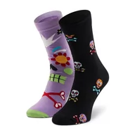 Skarpetki damskie - Skarpety Wysokie Unisex DOTS SOCKS - DTS-SX-486-X Czarny Fioletowy - miniaturka - grafika 1