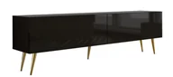 Szafki RTV - Szafka pod TV czarny mat / czarny połysk, złote nóżki, A: szer: 170 cm, wys: 52 cm, gł: 32 cm - miniaturka - grafika 1