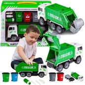 Zabawy w naśladowanie dorosłych - DUŻA ŚMIECIARKA Z KONTENERAMI RUCHOMA TYLNIA KLAPA + ZESTAW KOSZY NA ŚMIECI - miniaturka - grafika 1