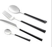 Zestawy sztućców - Zestaw sztućców 24 elementy dla 6 osób wielofunkcyjny wkład ze stali nierdzewnej do domu nóż widelec łyżka kuchnia restauracja marmurowo-czarny - miniaturka - grafika 1