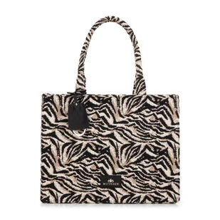 Damska shopperka żakardowa we wzory czarno - brązowa - Torebki damskie Damska shopperka żakardowa we wzory czarno - brązowa - Torebki damskie - miniaturka - grafika 1