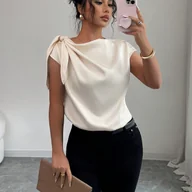 Bluzki damskie - TEMU BK251226062 Elegancka Specjalna Damska Koszulka Bez Rękawów, Elegancka Jednokolorowa Satynowa Koszulka T-Shirt, Damska Wiosenno-Letnia Lekka i - miniaturka - grafika 1