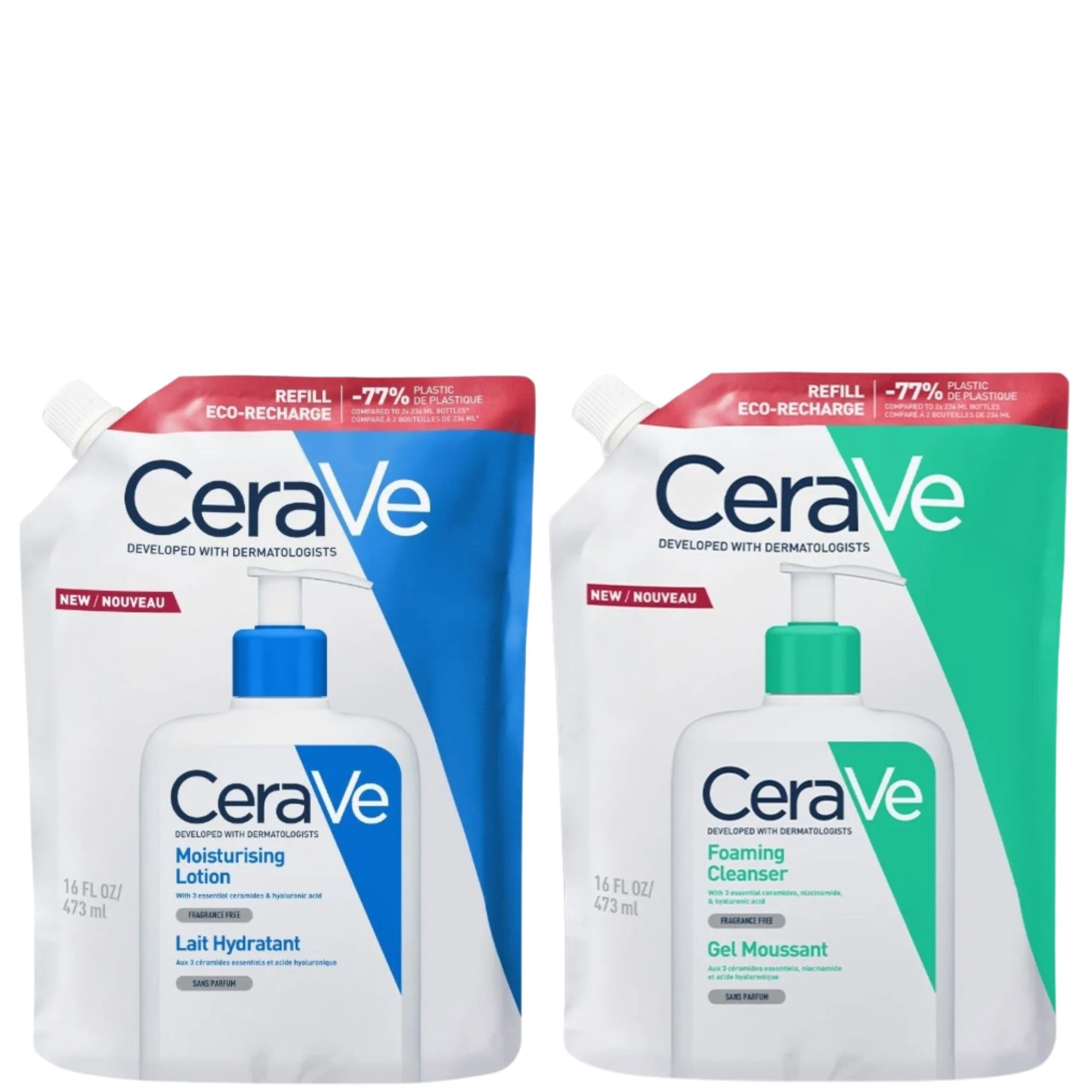 Cerave Zestaw: Żel oczyszczający Refill 473ml + Emulsja nawilżająca Refill 473ml