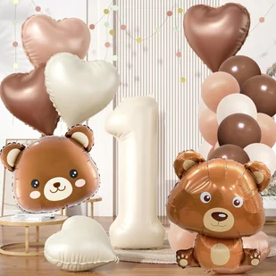 BALONY BOHO NA ROCZEK PIERWSZE URODZINY MIŚ MISIO SERCA CYFRA 1 SERDUSZKO - Baby shower i roczek - miniaturka - grafika 1
