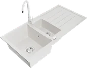 Zlewozmywaki z baterią - Mexen Andres zlewozmywak granitowy 1,5-komorowy z ociekaczem i baterią kuchenną Telma, biały - 6515-20-670200-20 - miniaturka - grafika 1