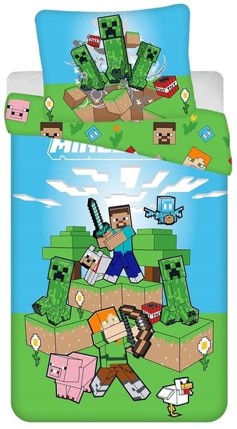 Pościel Młodzieżowa Dziecięca 140x200 Gamer Gra Minecraft Alex Steve