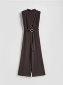Koszulki i topy damskie - Reserved - Kombinezon z ozdobnym paskiem - ciemnobrązowy - miniaturka - grafika 1