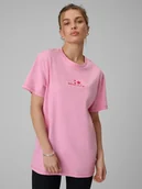 Koszulki i topy damskie - 4F T-shirt oversize z nadrukiem damski - różowy XS - miniaturka - grafika 1