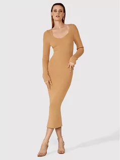 Sukienki - Simple Sukienka dzianinowa SI22-SUD022 Brązowy Regular Fit - grafika 1