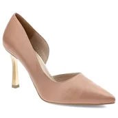 Czółenka - Beżowe Szpilki Karino Eleganckie Skórzane Buty - miniaturka - grafika 1