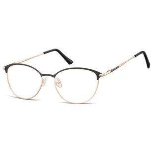 Okulary damskie zerówki kocie oprawki korekcyjne medium M295A czarny/różowe złoto - Okulary korekcyjne, oprawki, szkła - miniaturka - grafika 1