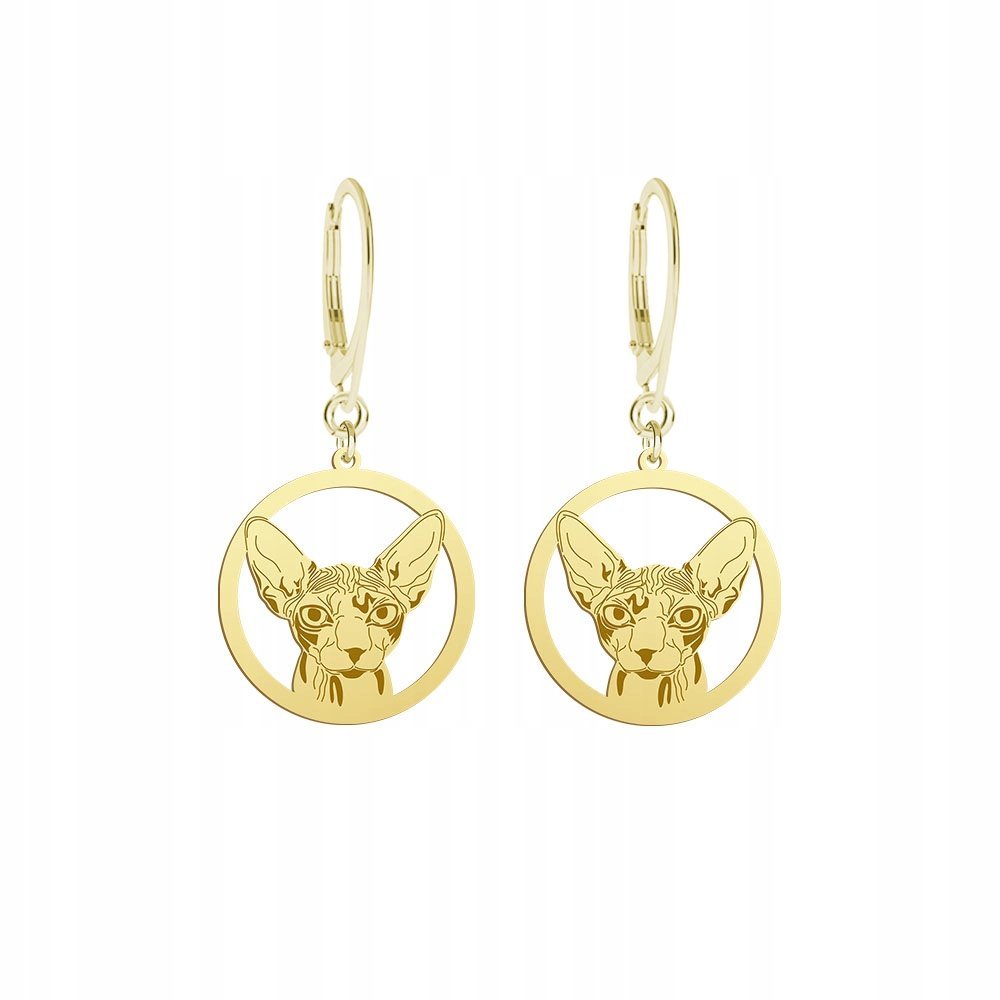 Kolczyki Złote Kot Sphynx 925 Prezent Biżuteria Kobieta GRAWER GRATIS