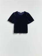 Bluzki damskie - Reserved - Bluzka z bufiastymi rękawami - granatowy - miniaturka - grafika 1