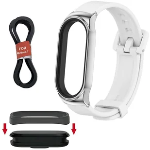 Pasek silikonowy Alogy z zapięciem opaska do Xiaomi Mi Band 7 White + 2x Szkło - Akcesoria do smartwatchy - miniaturka - grafika 1