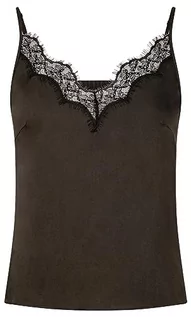 Bluzki damskie - Morgan Damska bluzka z cienkimi ramiączkami z koronką Olena Dark Khaki T36, Pianka/Czarny, 34 - grafika 1