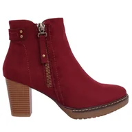 Botki damskie - Botki na obcasie zamszowe bordowe 8B856 Wine czerwone - ButyModne - miniaturka - grafika 1