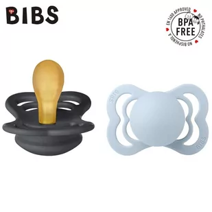 BIBS SUPREME 2-PACK IRON & BABY BLUE S Smoczek Symetryczny kauczuk Hevea - Śliniaki i fartuszki - miniaturka - grafika 1