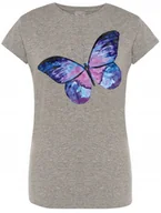 Koszulki i topy damskie - T-Shirt damski modny nadruk kolorowy motyl R.XL - miniaturka - grafika 1