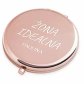 Lusterka do makijażu - Lusterko okrągłe różowe z grawerem dla żony na rocznicę imieniny wale - miniaturka - grafika 1