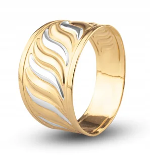 PIĘKNY ZŁOTY BOGATY SZEROKI PIERŚCIONEK DWUKOLOROWY 8KT 333 - Pierścionki - miniaturka - grafika 1