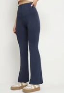 Spodnie damskie - Granatowe Spodnie Typu Dzwony z Wysokim Stanem Evelauri - miniaturka - grafika 1