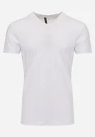 Koszulki męskie - Biała Koszulka T-shirt z Bawełny z Dekoltem w Serek Rionisse - miniaturka - grafika 1