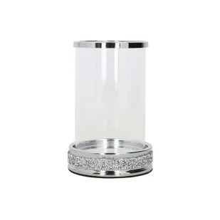 Lampion szklany glamour z cyrkoniami 14 x 14 x 21 cm srebrny - Świeczniki - miniaturka - grafika 1