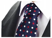 Krawaty i muchy męskie - JEDWAB 100% Krawat Męski Jedwabny w GROSZKI kj209 - miniaturka - grafika 1