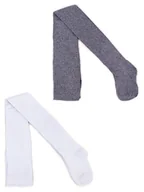 Rajstopy - Rajstopy Dziewczęce Bawełniane Z Lurexem Ciemnoszaro-Białe 2Pak 128-134 Yoclub - miniaturka - grafika 1