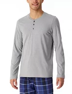 Koszulki męskie - Schiesser Męska koszulka do spania z długim rękawem z zapięciem na guziki + relaksacyjny top piżamowy, szary-melanż, 48, szaro-mel., 48 - miniaturka - grafika 1