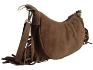 Torebki damskie - Torebka Damska Listonoszka na Ramię, Zamszowa Skórzana Mała Brązowa - miniaturka - grafika 1