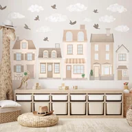 Naklejki na ścianę - Naklejki na ścianę dla dzieci domki miasto beżowe boho brązowe neutralne - miniaturka - grafika 1