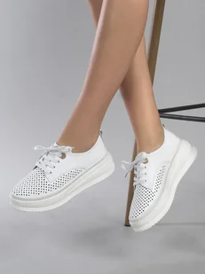 Artiker Sneakersy półbuty damskie skórzane ażurowe białe-41 - Półbuty damskie - miniaturka - grafika 1