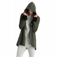 Bluzy męskie - Asymetryczna bluza męska z obszernym kapturem NANTES ciemnooliwkowa B1368 S - miniaturka - grafika 1