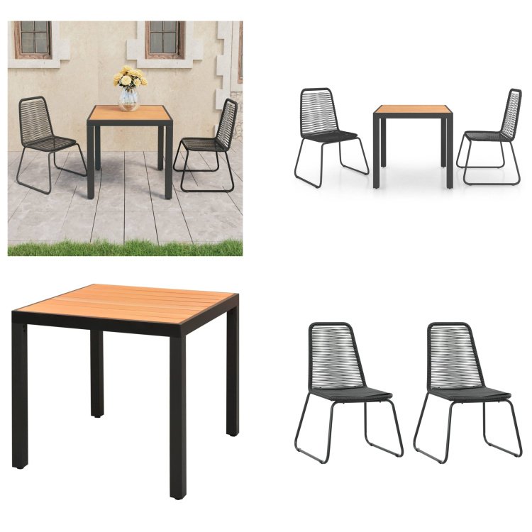 vidaXL 3-częściowy ogrodowy zestaw jadalniany rattan PVC czarno-brązowy - Zestaw mebli ogrodowych - Zestawy mebli ogrodowych - Stół i krzesła ogrodowe - Stoły i krzesła ogrodowe