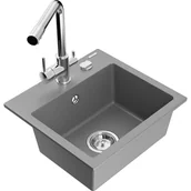 Zlewozmywaki z baterią - Mexen Milo zlewozmywak granitowy 1-komorowy z baterią kuchenną Duero, szary - miniaturka - grafika 1
