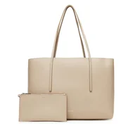 Torebki damskie - Torebka Calvin Klein Foil Logo Tote W/Pouch LV04F3274G Beżowy - miniaturka - grafika 1