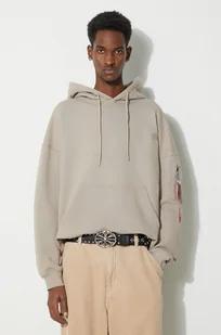 Alpha Industries bluza Essentials RL męska kolor beżowy z kapturem gładka 146335 - Bluzy męskie - miniaturka - grafika 1