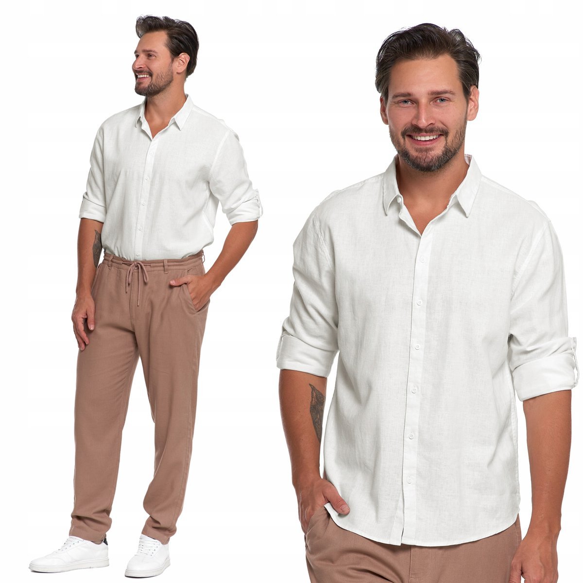 KOSZULA MĘSKA LNIANA Z DŁUGIM RĘKAWEM LEKKA ELEGANCKA KLASYCZNA MORAJ 3XL OFF WHITE