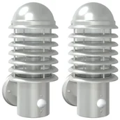 Lampy ogrodowe - vidaXL Kinkiety zewnętrzne z czujnikiem ruchu, 2 szt., srebrne, stal - miniaturka - grafika 1