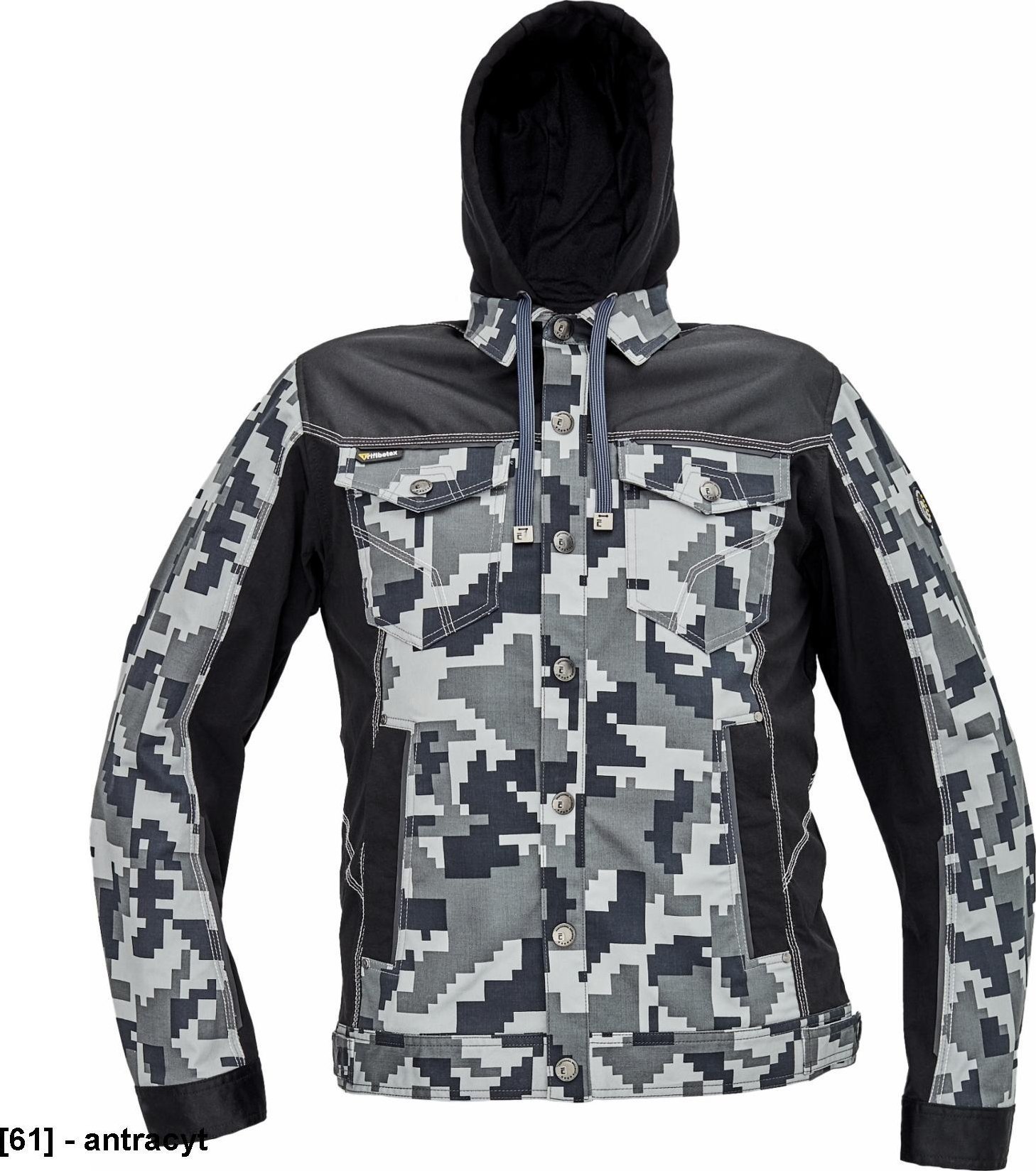 CERVA NEURUM CAMOUFLAGE kurtka z kapturem - męskia kurtka robocza, kaptur, 4 kieszenie, elastyczny materiał Trifibetex, nadruk moro, - antracyt 54