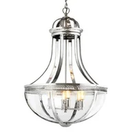 Lampy sufitowe - LAMPA WISZĄCA szklana w srebrnej oprawie w stylu glamour - miniaturka - grafika 1