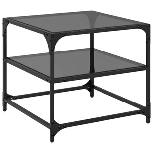 vidaXL Stolik kawowy ze szklanym blatem czarny 50x50x45 cm stalowy - Ławy i stoliki kawowe - miniaturka - grafika 1
