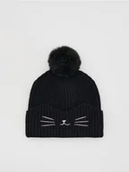 Czapki damskie - Reserved - Czapka z pomponem - czarny - miniaturka - grafika 1