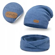 Czapki damskie - Komplet Zimowy Dziecięcy PaMaMi Niebieski Wełna Merino Uniwersalny Czapka - miniaturka - grafika 1