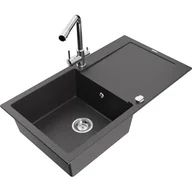 Zlewozmywaki z baterią - Mexen Leo zlewozmywak granitowy 1-komorowy z ociekaczem i baterią kuchenną Duero, czarny nakrapiany - miniaturka - grafika 1