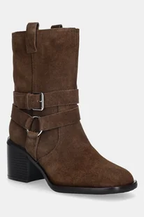 Aldo botki zamszowe MAGNOLYA damskie kolor brązowy na słupku 14147001 - Botki damskie - miniaturka - grafika 1